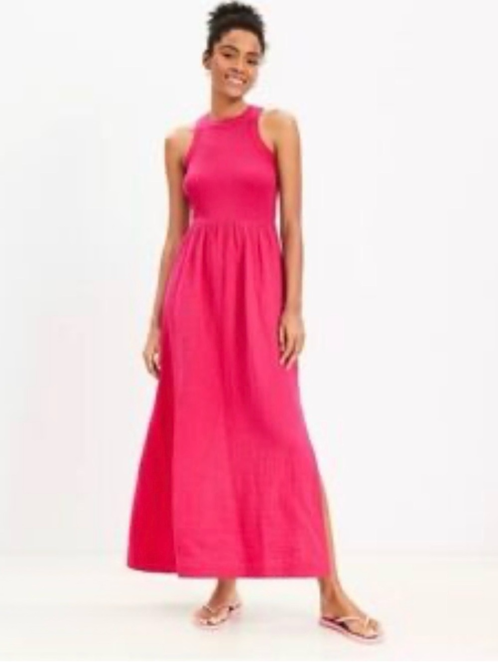 LOFT Dark Pink Sleeveless Maxi Dress with POCKETS